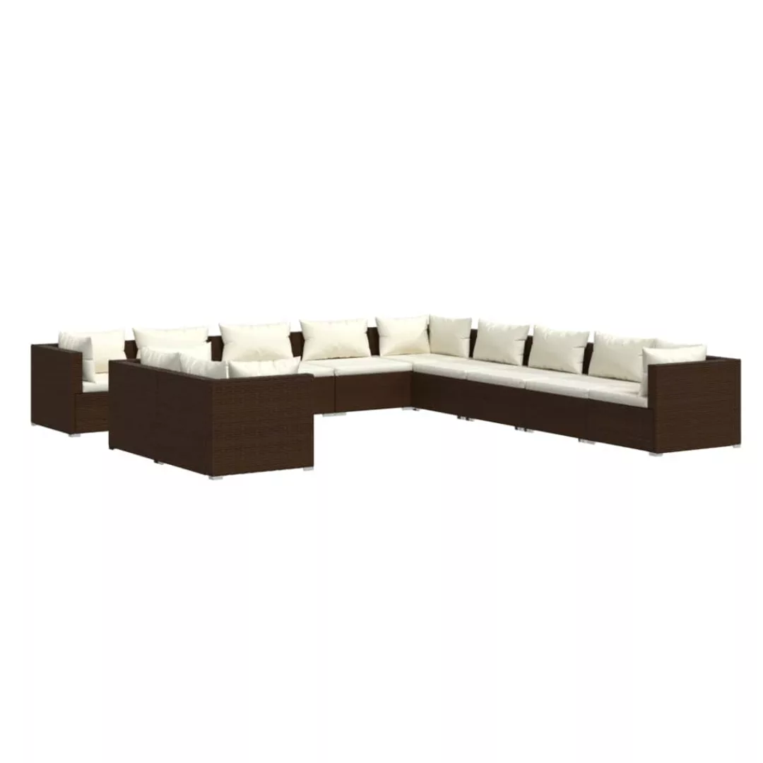 Vidaxl 11-tlg. Garten-lounge-set Mit Kissen Braun Poly Rattan günstig online kaufen