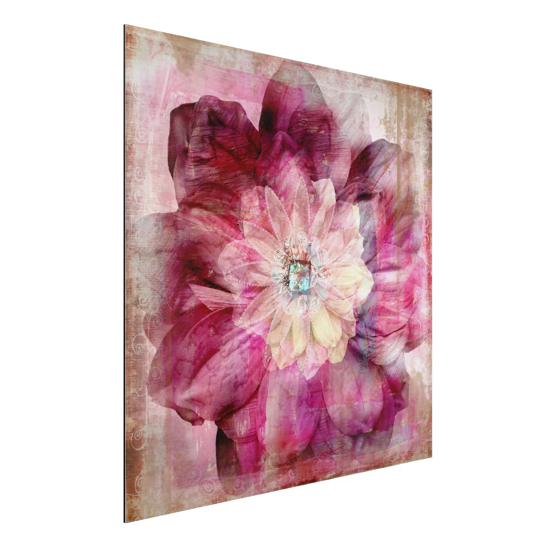 Alu-Dibond Bild Blumen - Quadrat Grunge Flower günstig online kaufen