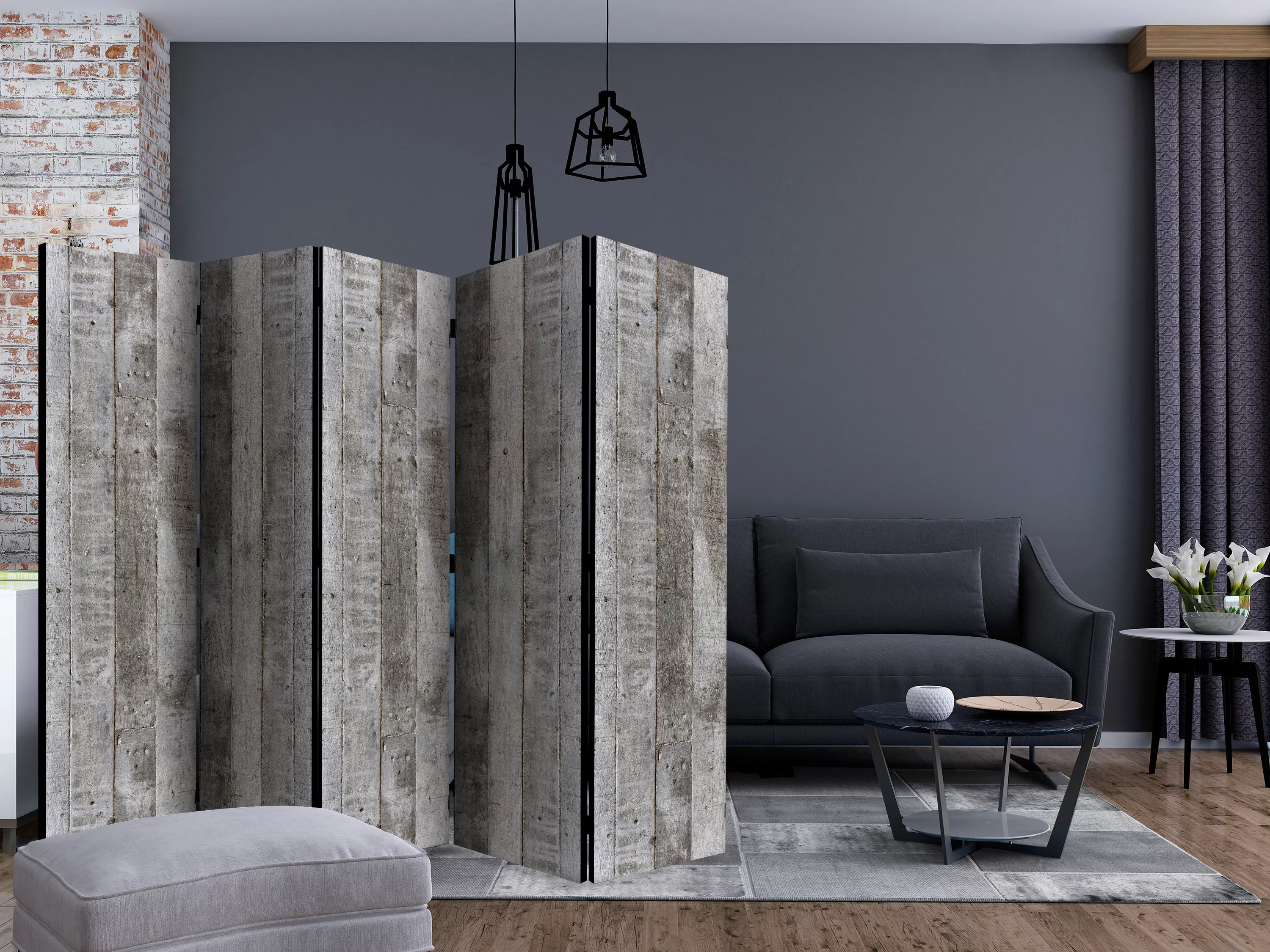 5-teiliges Paravent - Concrete Timber Ii [room Dividers] günstig online kaufen