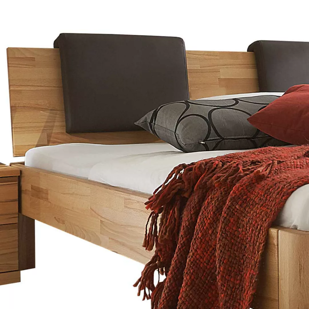 Holzbett mit Kopfpolster aus Kernbuche Massivholz geölt günstig online kaufen