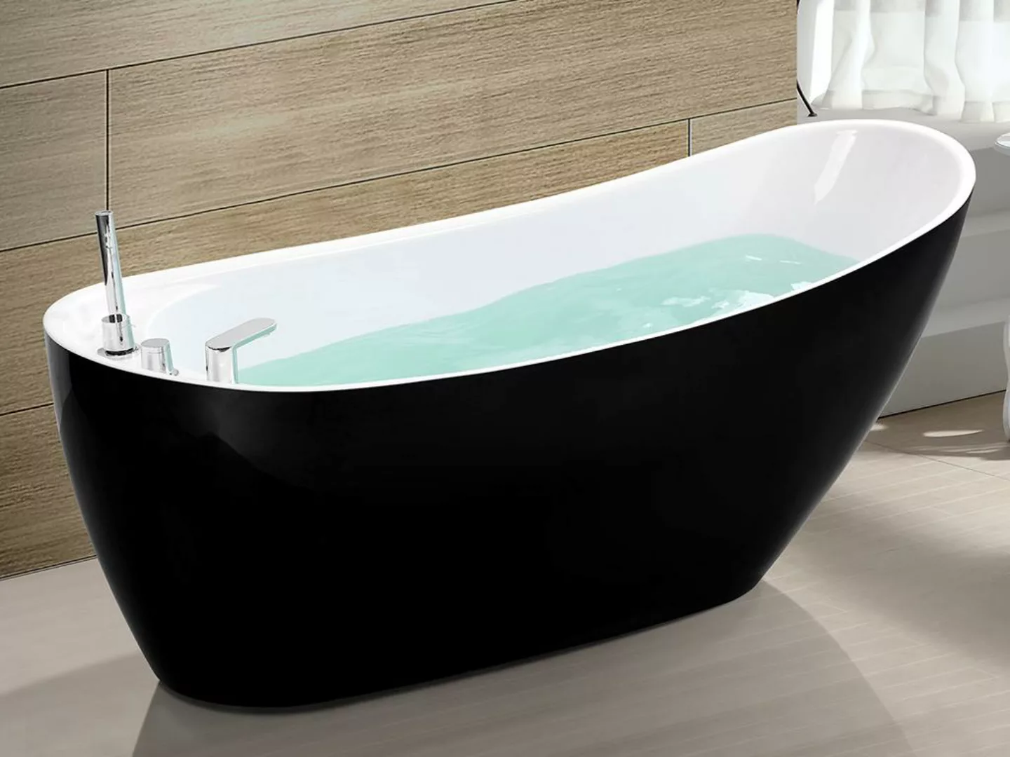 Freistehende Badewanne - 150 x 75 x 70 cm - 220 L - Schwarz - NATALIA günstig online kaufen