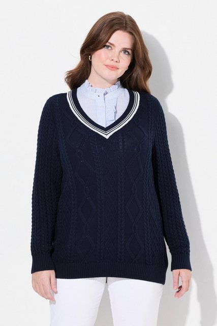 Ulla Popken Strickpullover Pullover Zopfmuster V-Ausschnitt Langarm günstig online kaufen