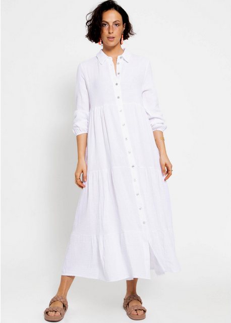 SASSYCLASSY Maxikleid Musselin Maxi Kleid mit Volants Baumwollleid mit Krag günstig online kaufen
