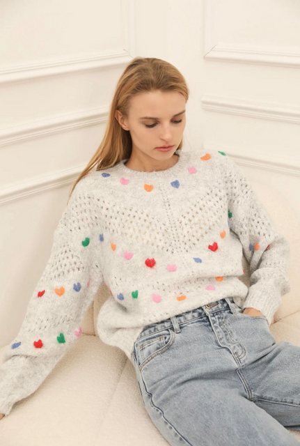 von Herzen Rundhalspullover Pullover mit Lochmuster und bunten Herzchen – H günstig online kaufen