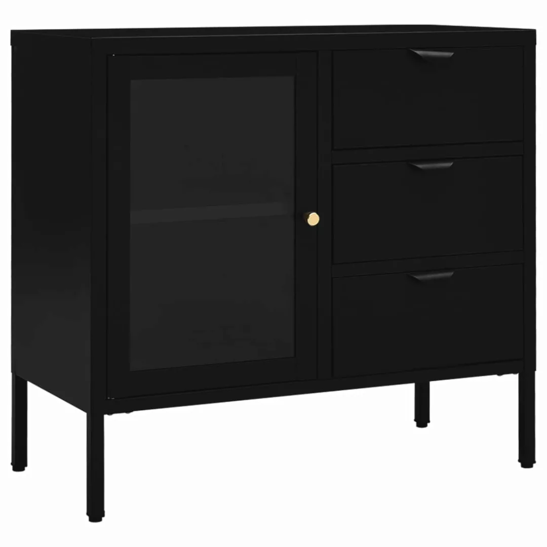 Sideboard Schwarz 75x35x70 Cm Stahl Und Hartglas günstig online kaufen