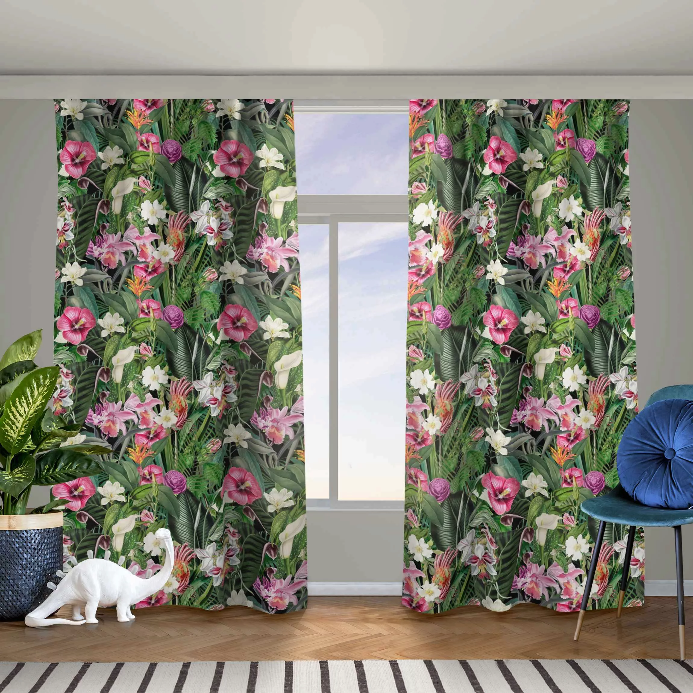 Vorhang Bunte tropische Blumen Collage günstig online kaufen
