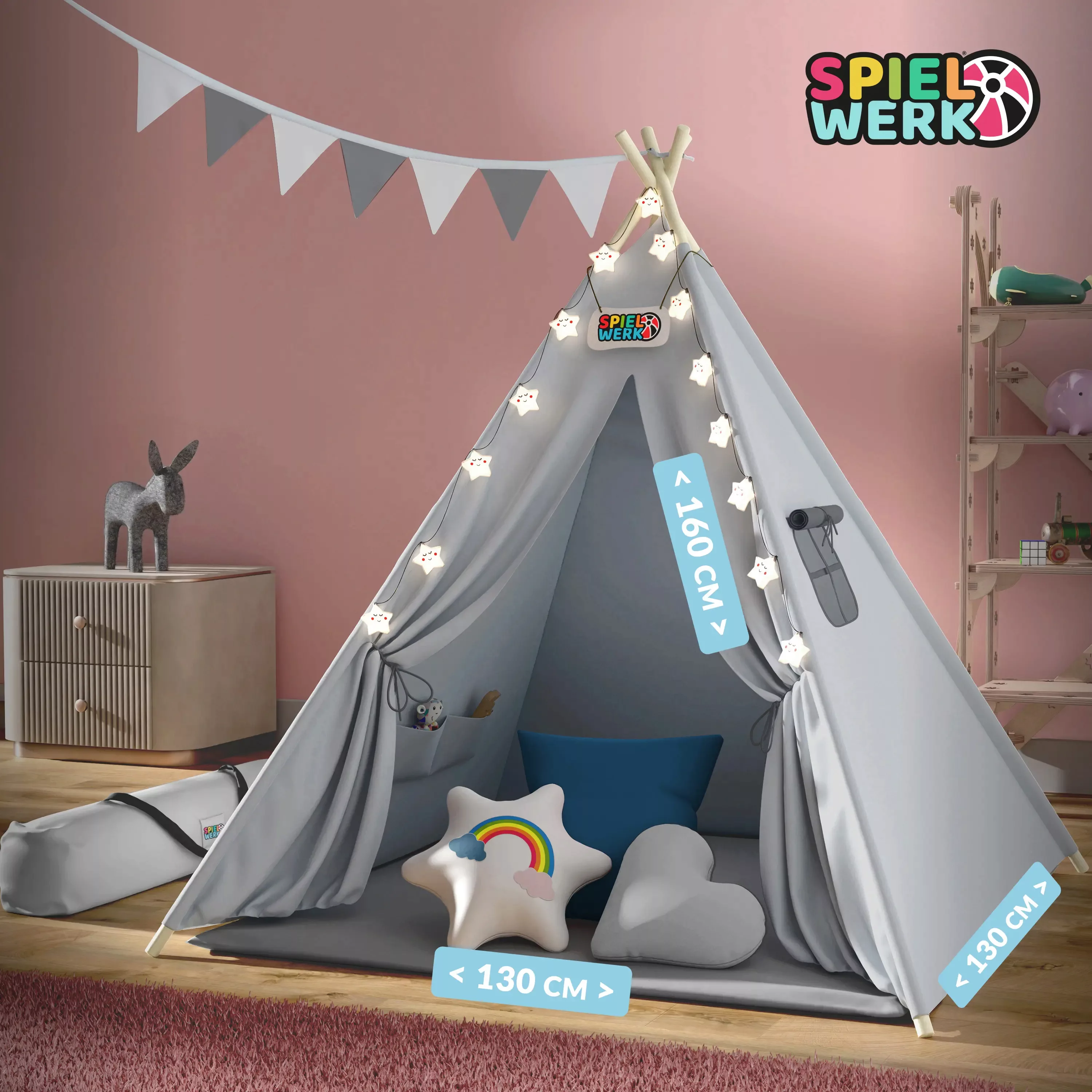 Tipi Spielzelt Grau 160x130x130cm günstig online kaufen