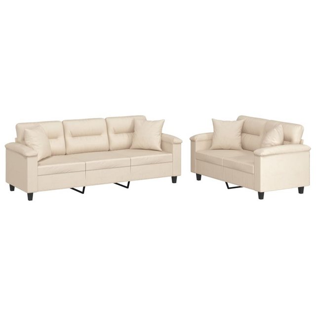 vidaXL Sofa 2-tlg. Sofagarnitur mit Kissen Beige Mikrofasergewebe günstig online kaufen