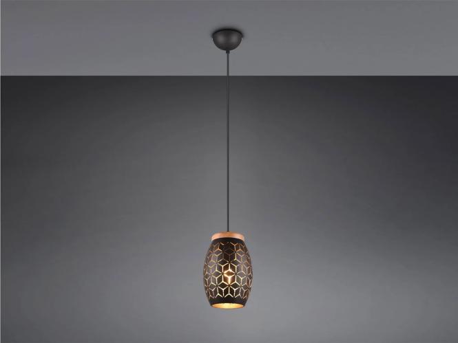 Pendelleuchte 1xE27 ⌀15cm Metall Holz Schwarz / Gold günstig online kaufen