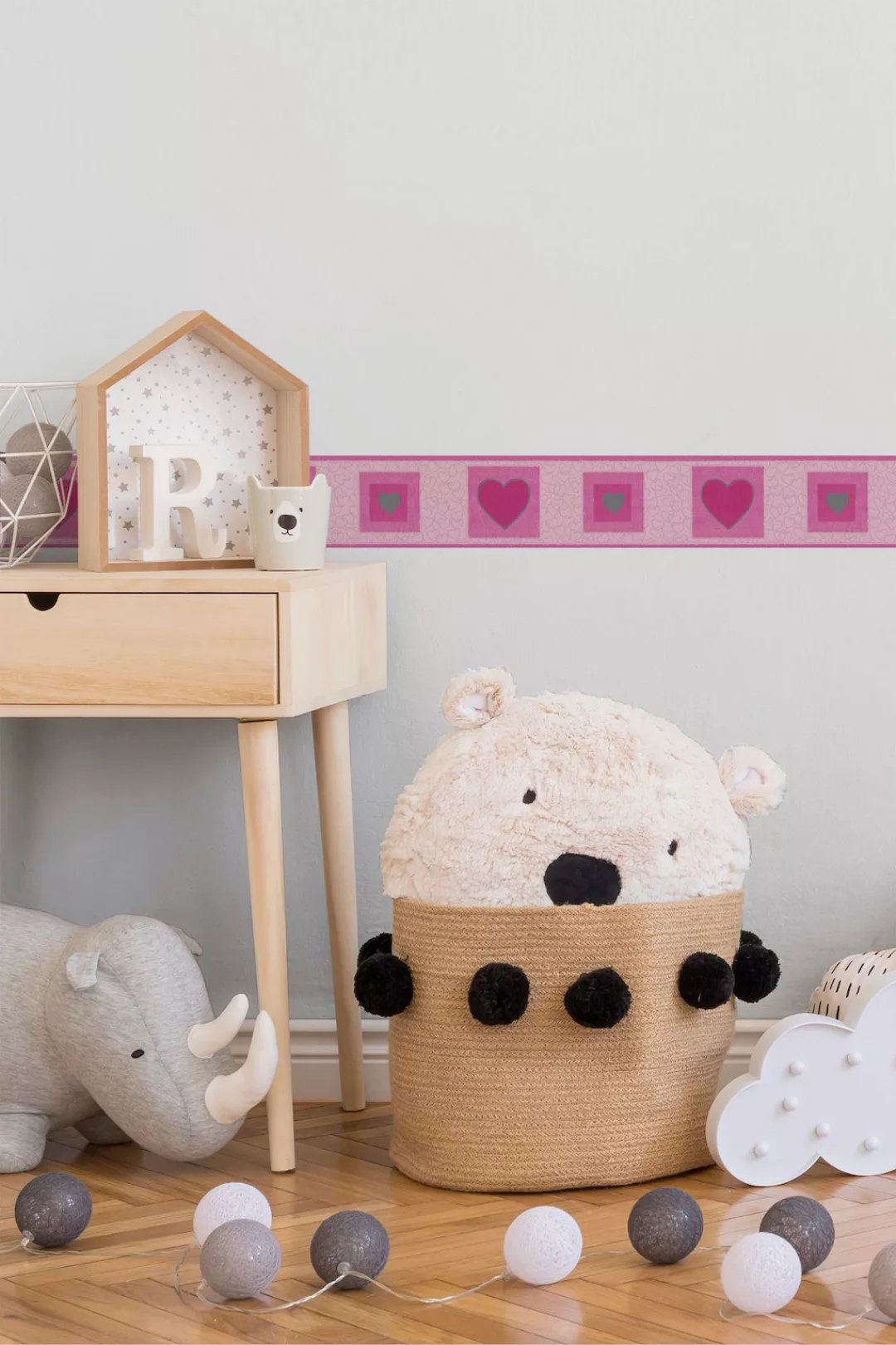 Bricoflor Pinke Bordüre mit Herz Muster Mädchenzimmer Tapetenbordüre aus Pa günstig online kaufen