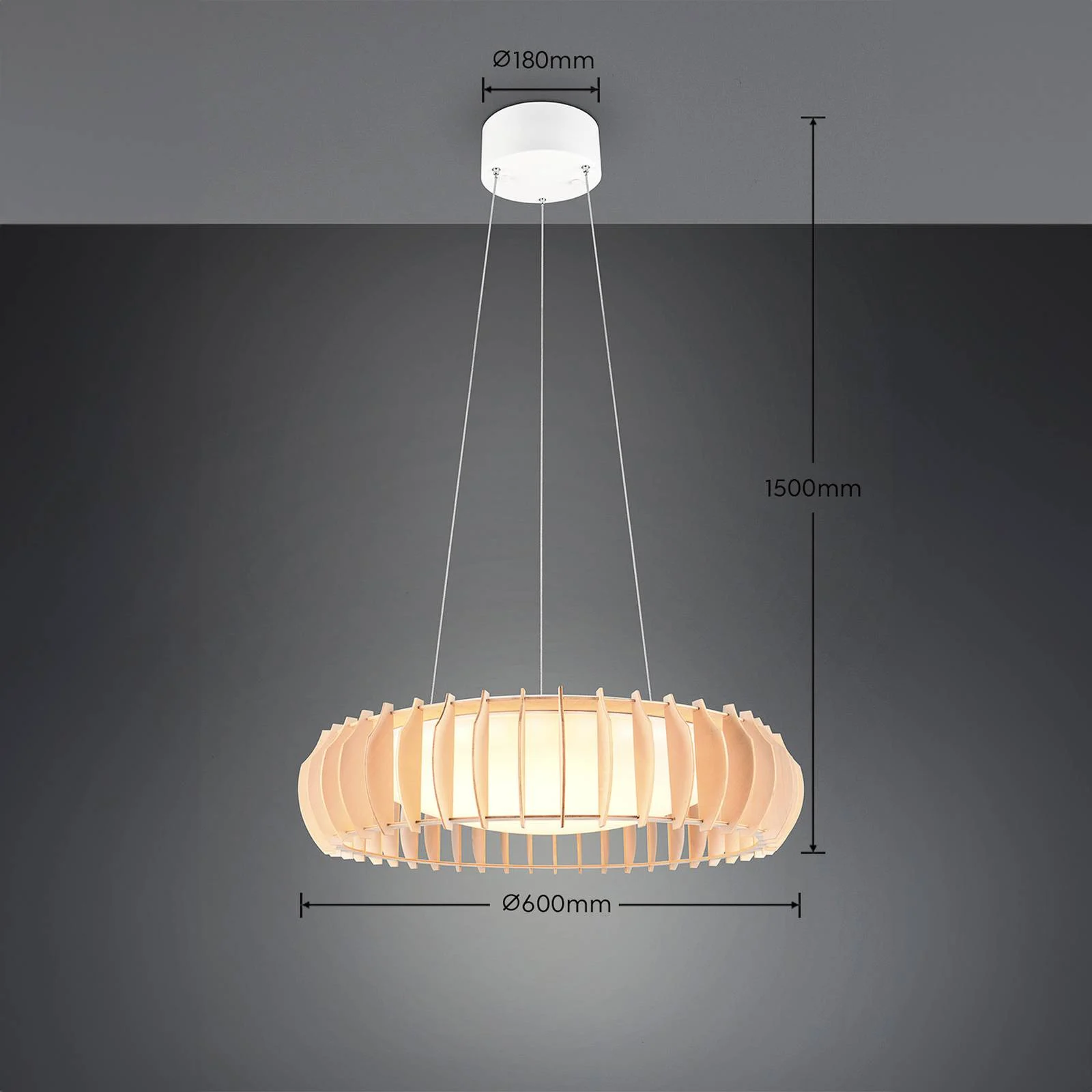 LED-Hängelampe Monte, Ø 60 cm, holz hell, Holz, CCT günstig online kaufen
