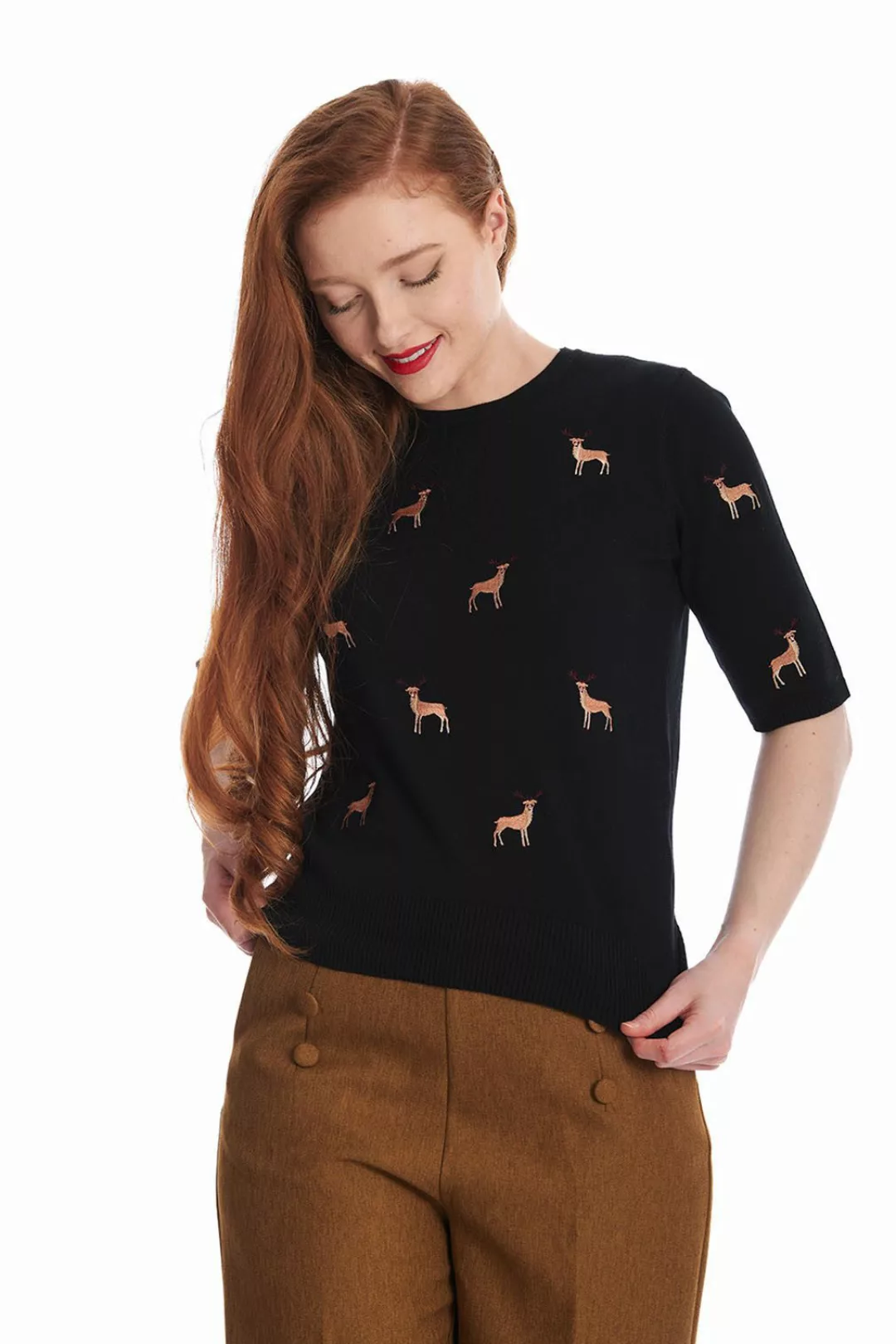 Banned Kurzarmpullover Sweet Deer Schwarz Vintage günstig online kaufen