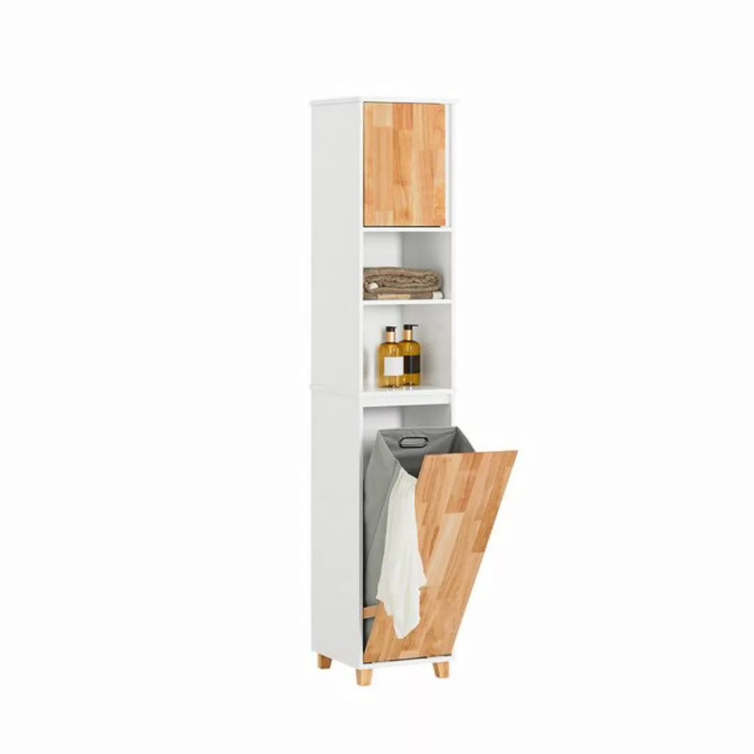 SoBuy Badezimmerschrank mit ausklappbarem Wäschesacken MDF Weiß BZR74-W günstig online kaufen