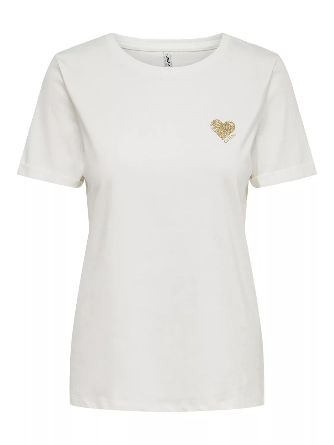 Only Kita Logo Kurzarm T-shirt S Cloud Dancer / Print Gold Glitter Heart günstig online kaufen