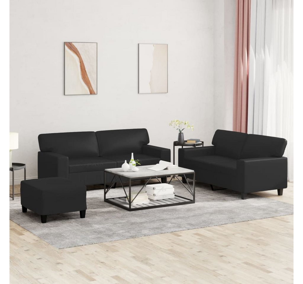 vidaXL Sofa Sofagarnitur Set mit Kissen Kunstleder, 3-tlg., Schwarz günstig online kaufen