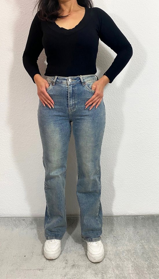 HELLO MISS Gerade Jeans Blaue Damen Jeans mit hoher Taille und weitem Bein, günstig online kaufen