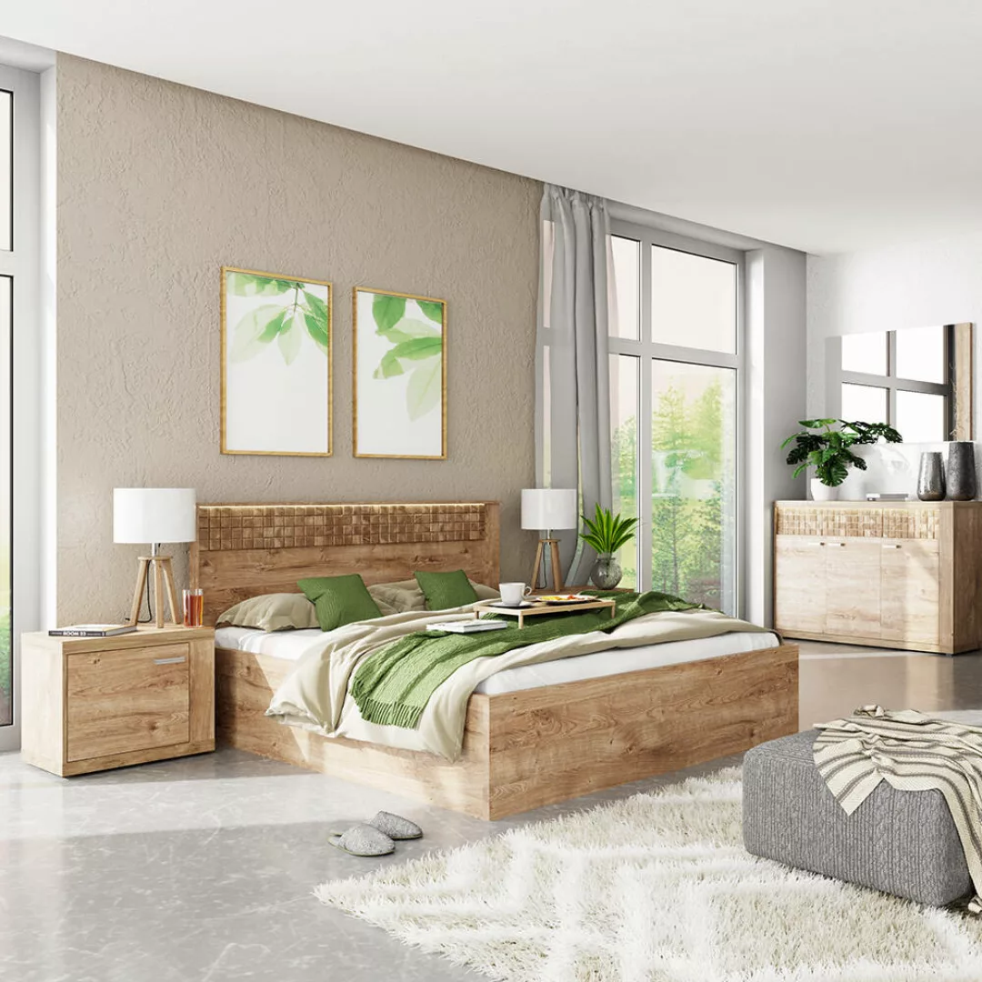 Schlafzimmer Set 5-teilig inkl. Bettgestell 160x200 cm in Eiche NUSCO-161, günstig online kaufen