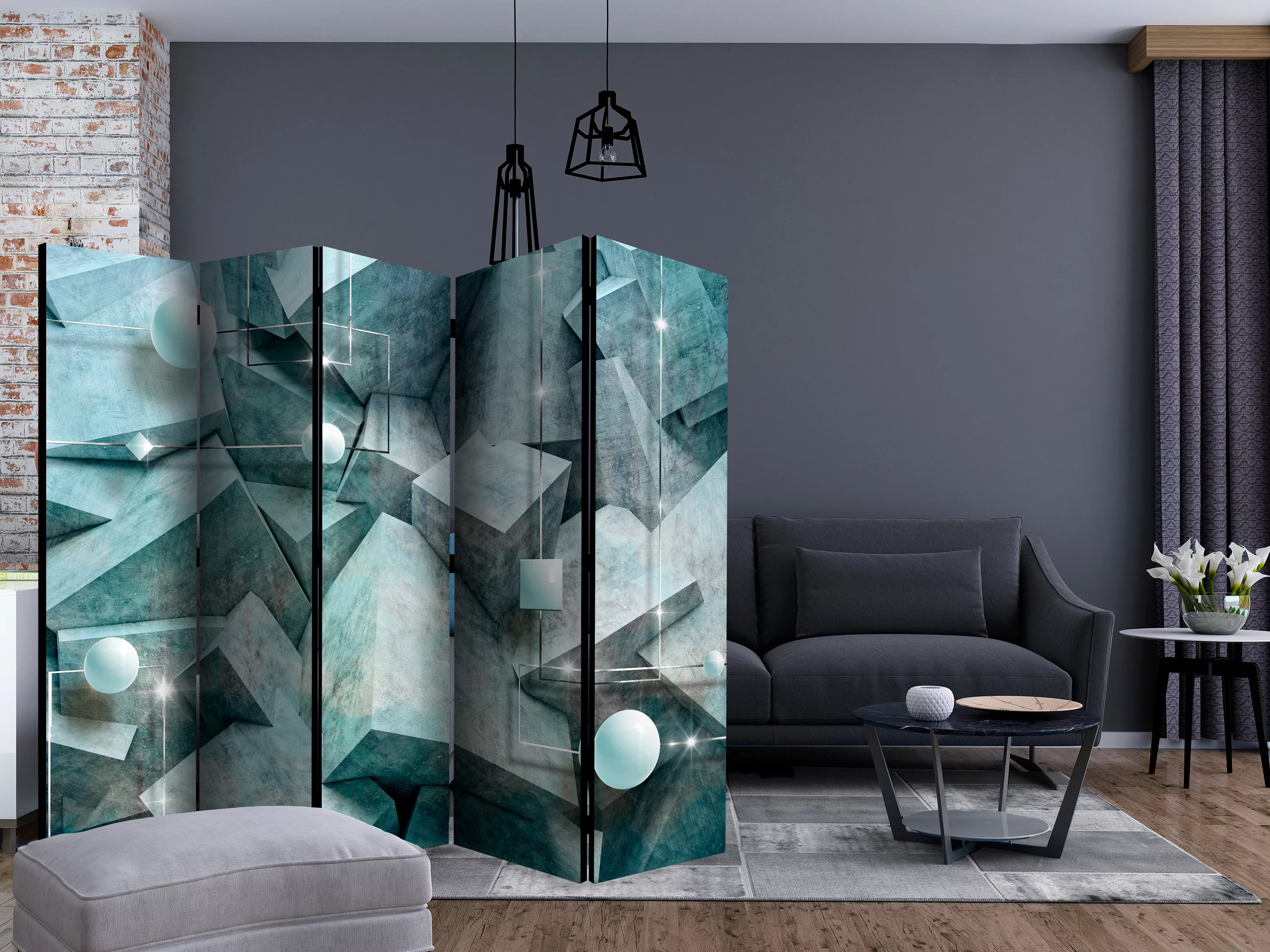 5-teiliges Paravent - Concrete Cubes (green) Ii [room Dividers] günstig online kaufen