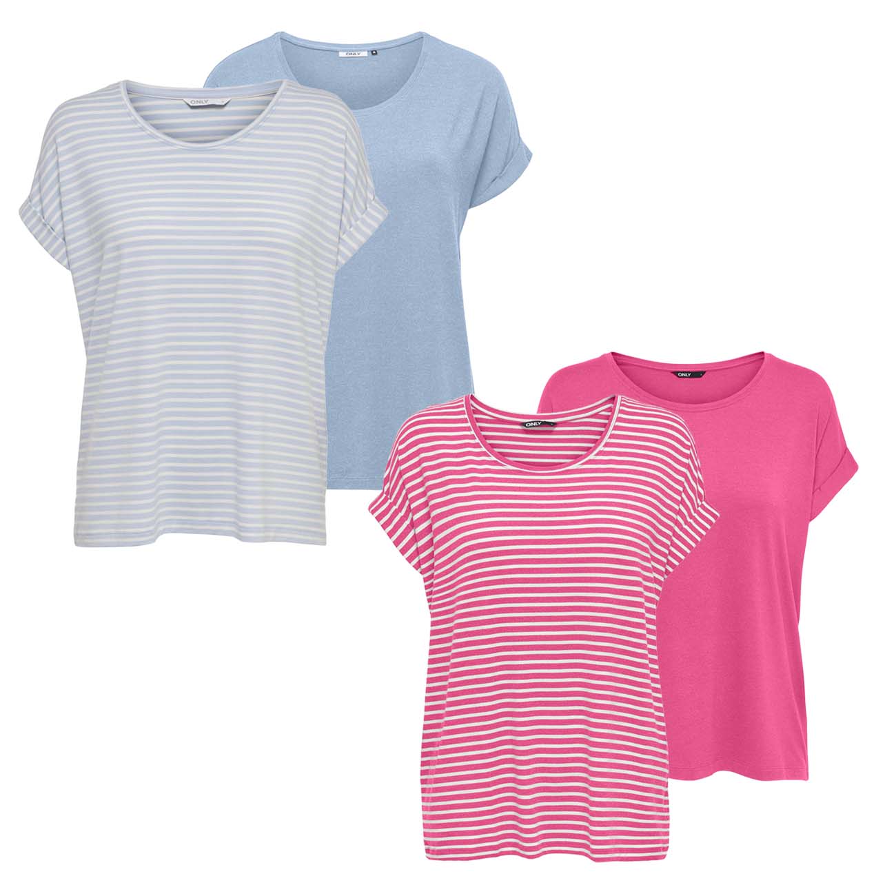 Only Damen O-Neck Top T-Shirt MOSTER 4er Pack Basic Kurzarm Rundhals Shirt günstig online kaufen