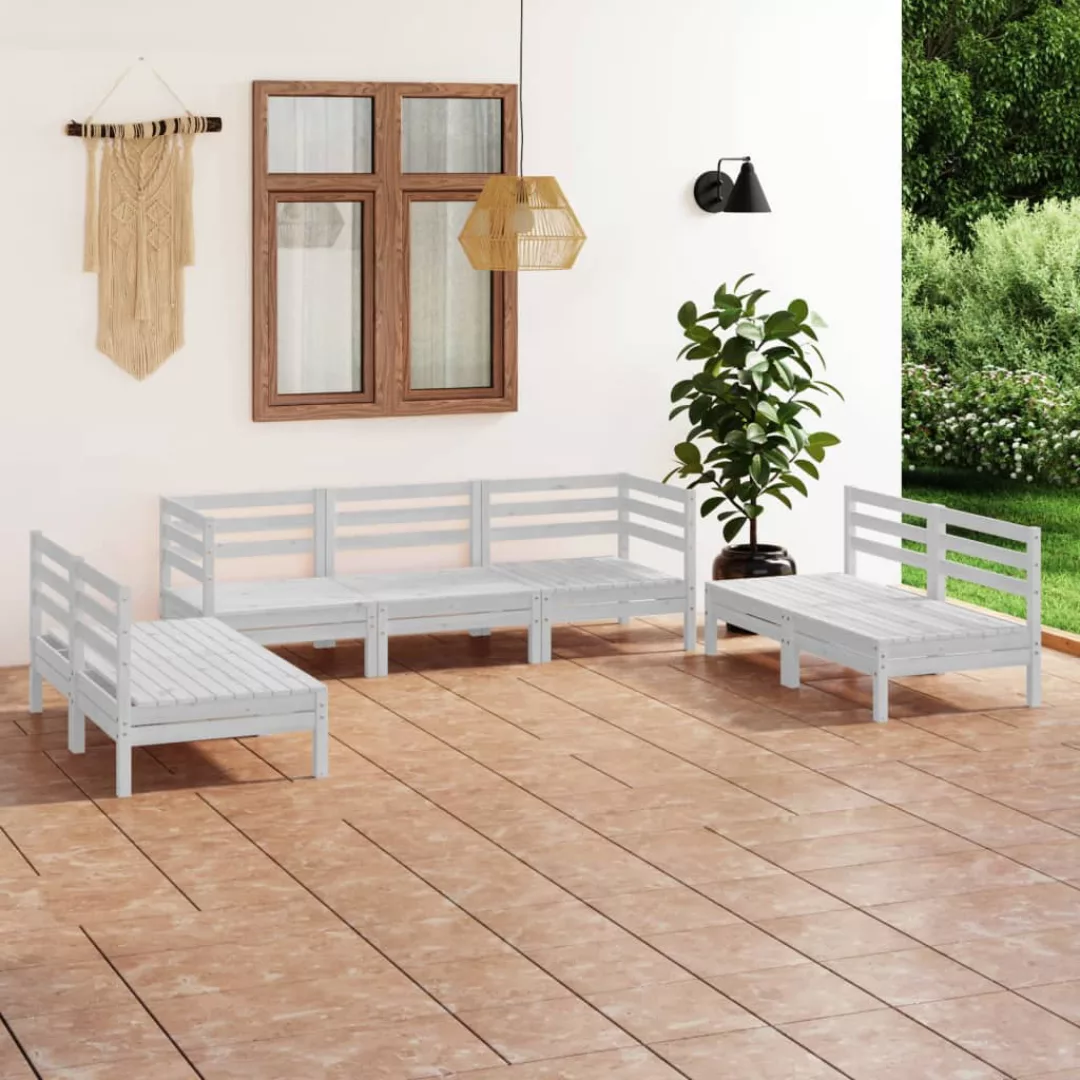 7-tlg. Garten-lounge-set Weiß Massivholz Kiefer günstig online kaufen