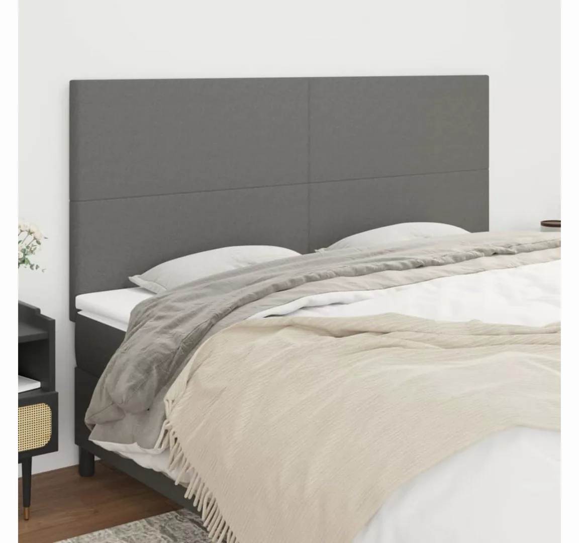 vidaXL Bett, Kopfteile 4 Stk. Dunkelgrau 100x5x78/88 cm Stoff günstig online kaufen