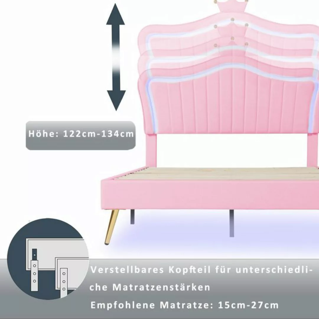 OKWISH Bett Kinderbett Polsterbet Gästebett (mit LED-Leuchten, Lattenrost u günstig online kaufen