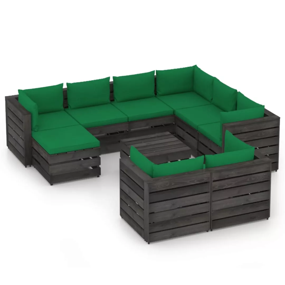 10-tlg. Garten-lounge-set Mit Kissen Grau Imprägniertes Holz günstig online kaufen
