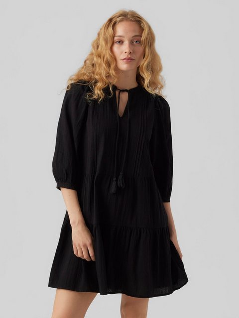 Vero Moda Shirtkleid Kurzes Crepe Kleid mit Kordel Midi Dress 3/4 Ärmel (ku günstig online kaufen