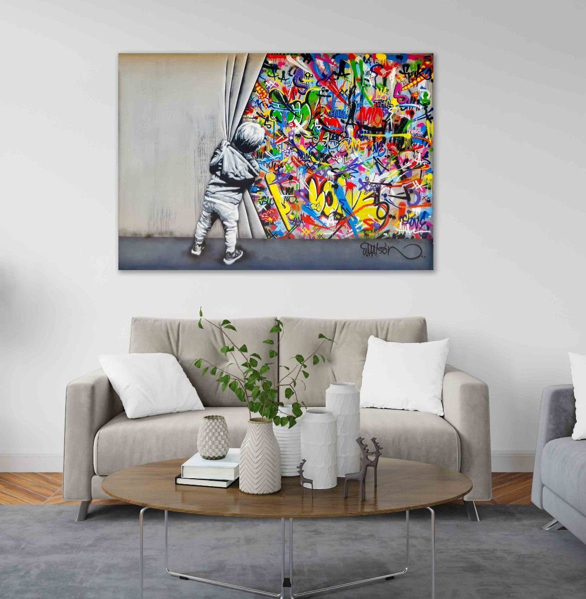 Leinwando Leinwandbild Banksy junge hinter dem günstig online kaufen