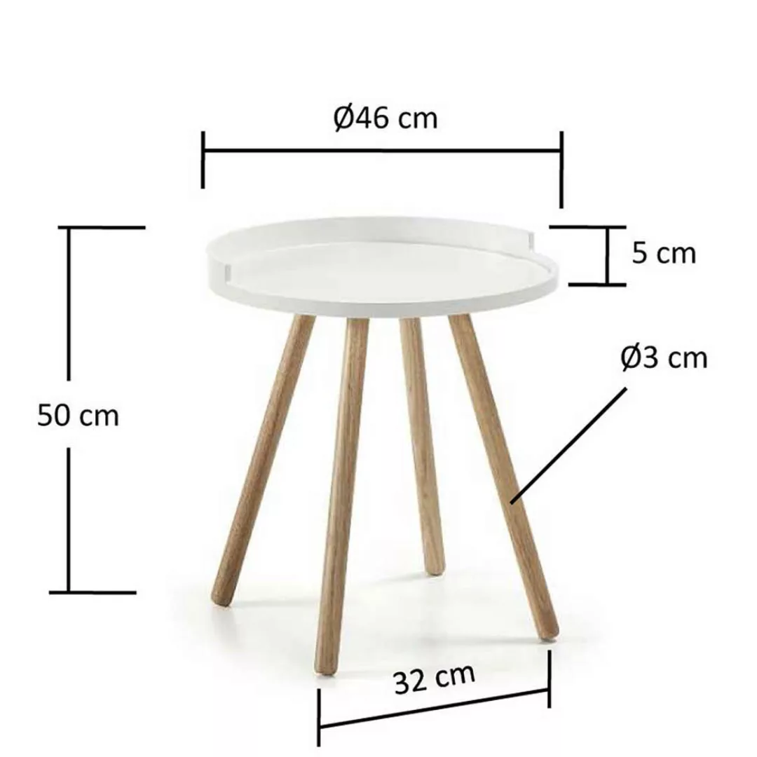 Beistelltisch in Weiß und Naturfarben runde Tischform günstig online kaufen