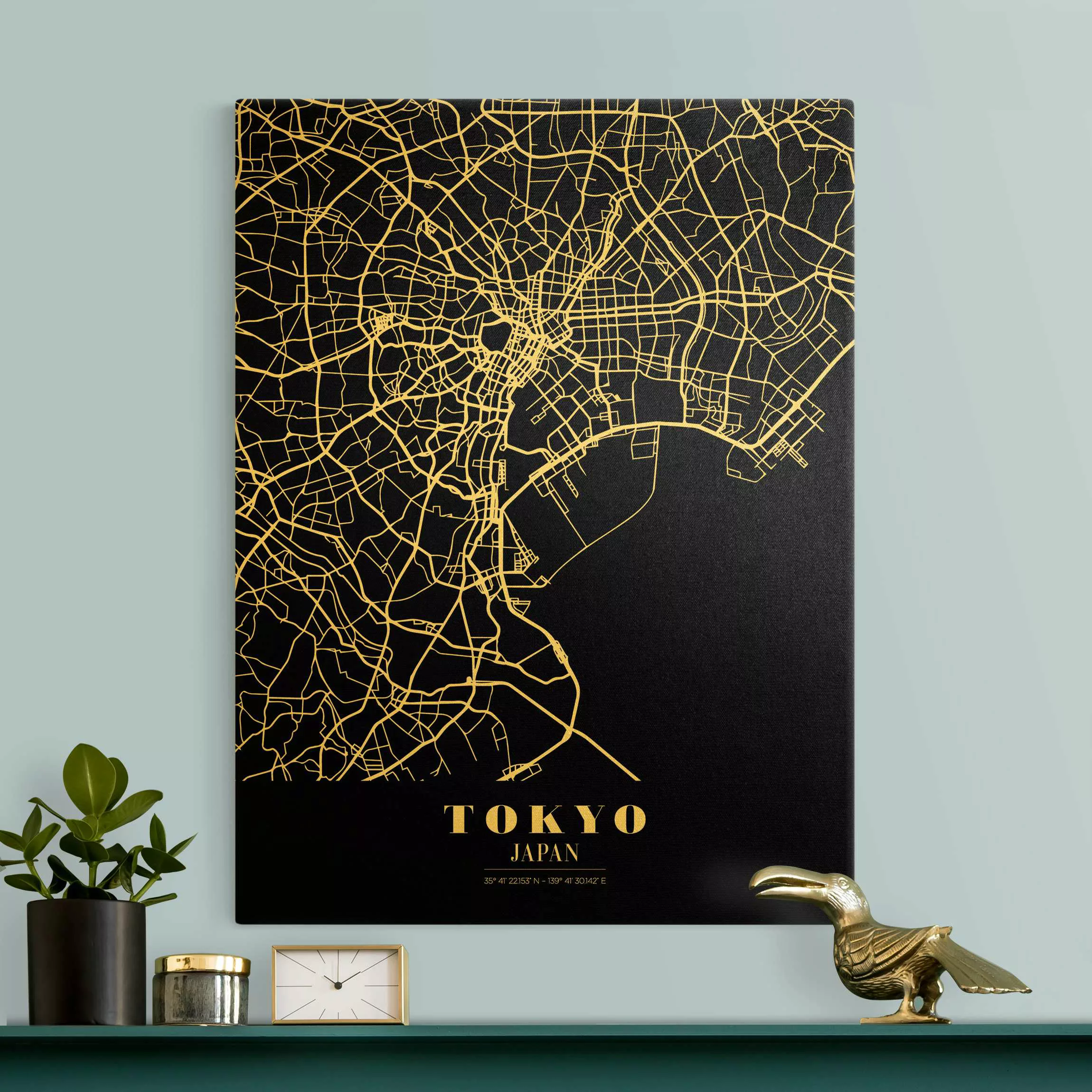 Leinwandbild Gold Stadtplan Tokyo - Klassik Schwarz günstig online kaufen