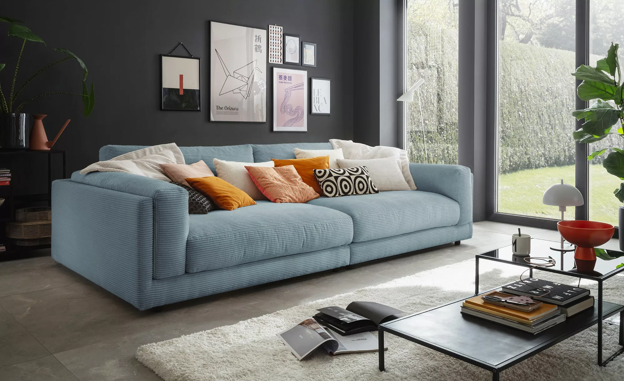 Jette Home Big Sofa aus Cord Roomy ¦ blau ¦ Maße (cm): B: 294 H: 85 T: 150 günstig online kaufen