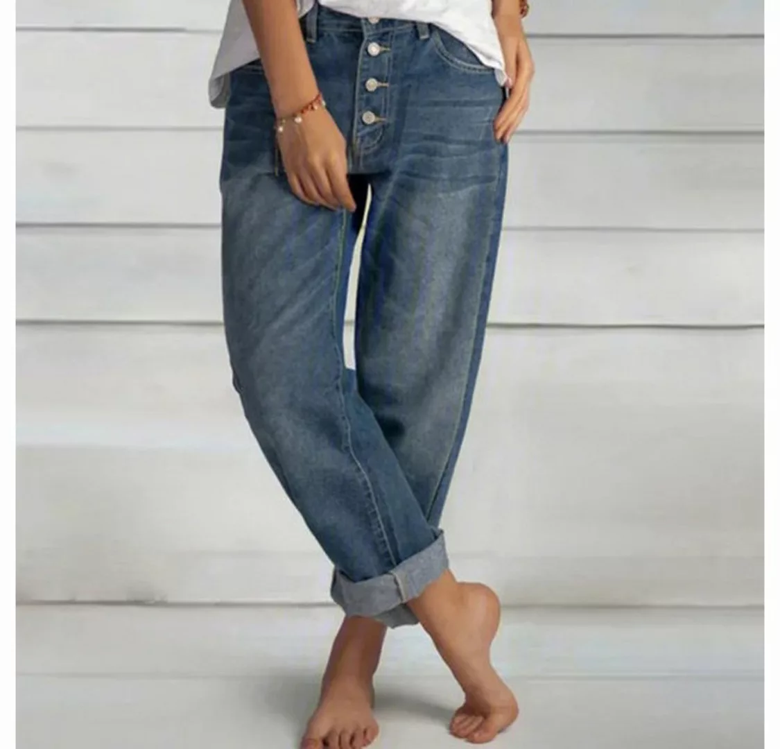 RUZU UG Straight-Jeans Damen Casual Bequeme Jeans Boyfriend Hoher Taille Ho günstig online kaufen