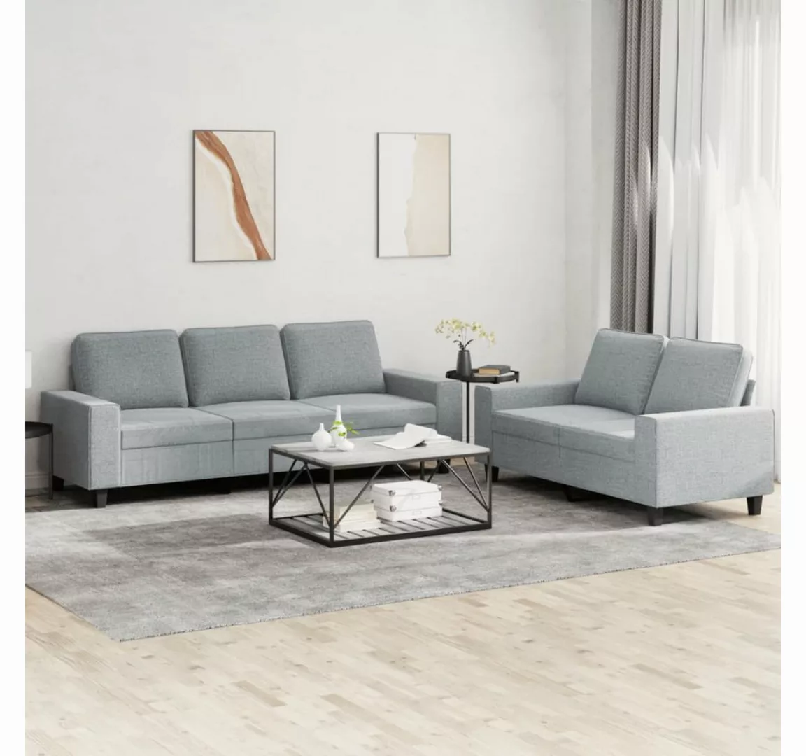 vidaXL Sofa Sofagarnitur Set mit Kissen Stoff, 2-tlg., Hellgrau günstig online kaufen