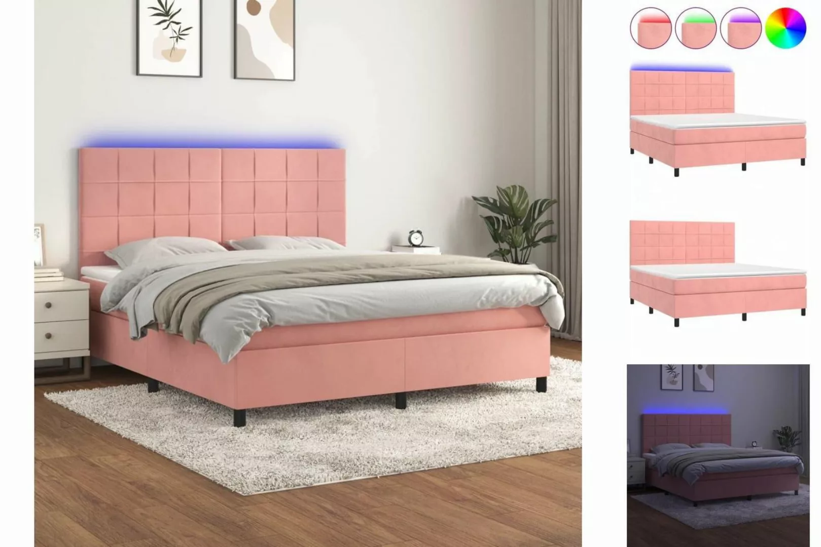 vidaXL Boxspringbett Boxspringbett mit Matratze & LED Samt (160 x 200 cm, R günstig online kaufen