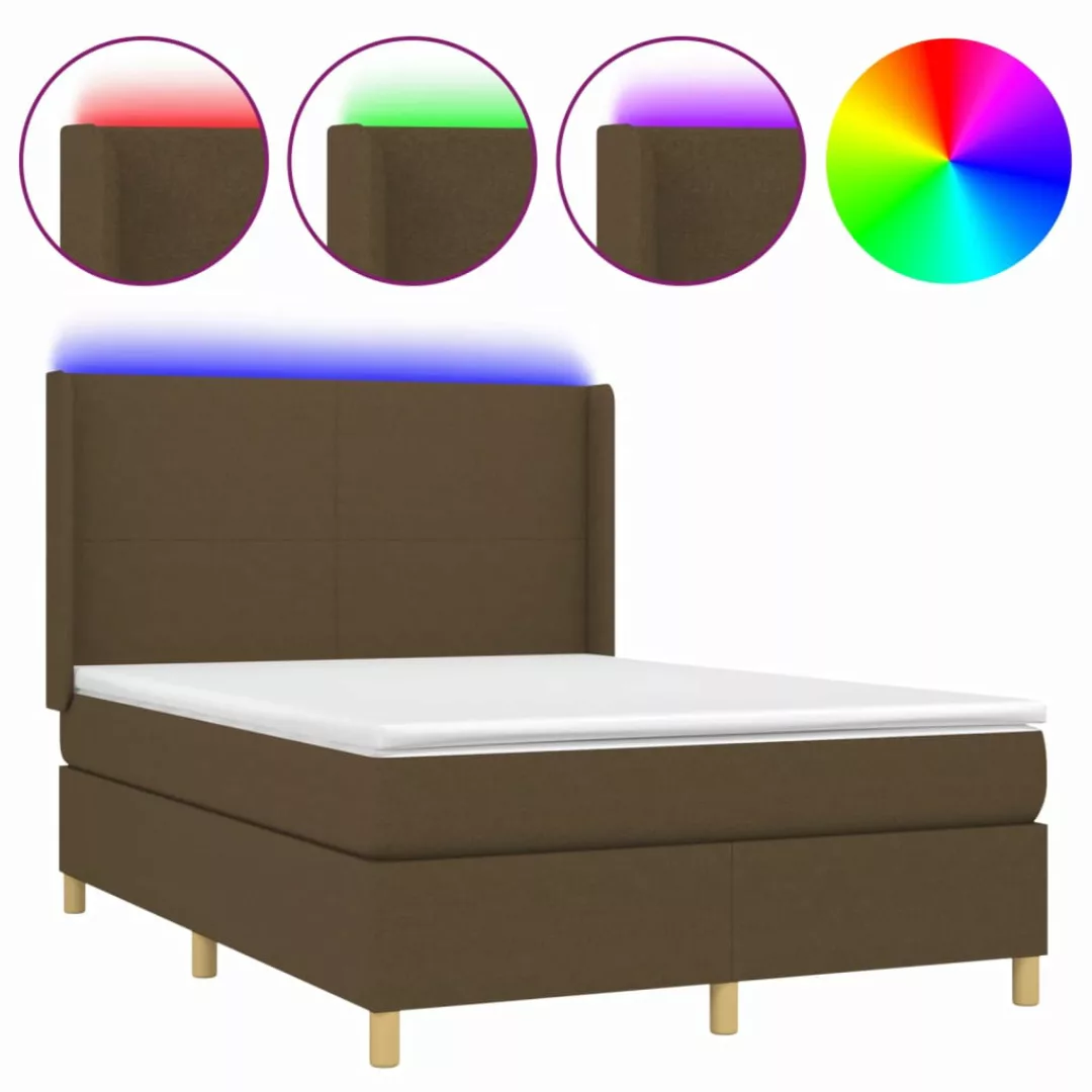 Vidaxl Boxspringbett Mit Matratze & Led Dunkelbraun 140x200 Cm Stoff günstig online kaufen