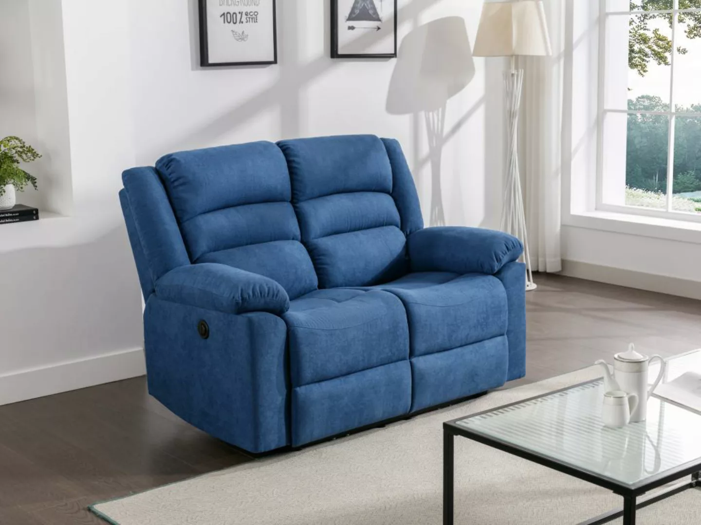 Relaxsofa 2-Sitzer elektrisch - Stoff - Blau - BUROLO günstig online kaufen