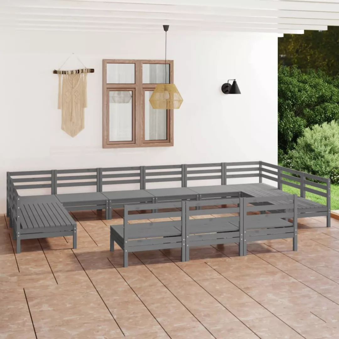 13-tlg. Garten-lounge-set Grau Massivholz Kiefer günstig online kaufen