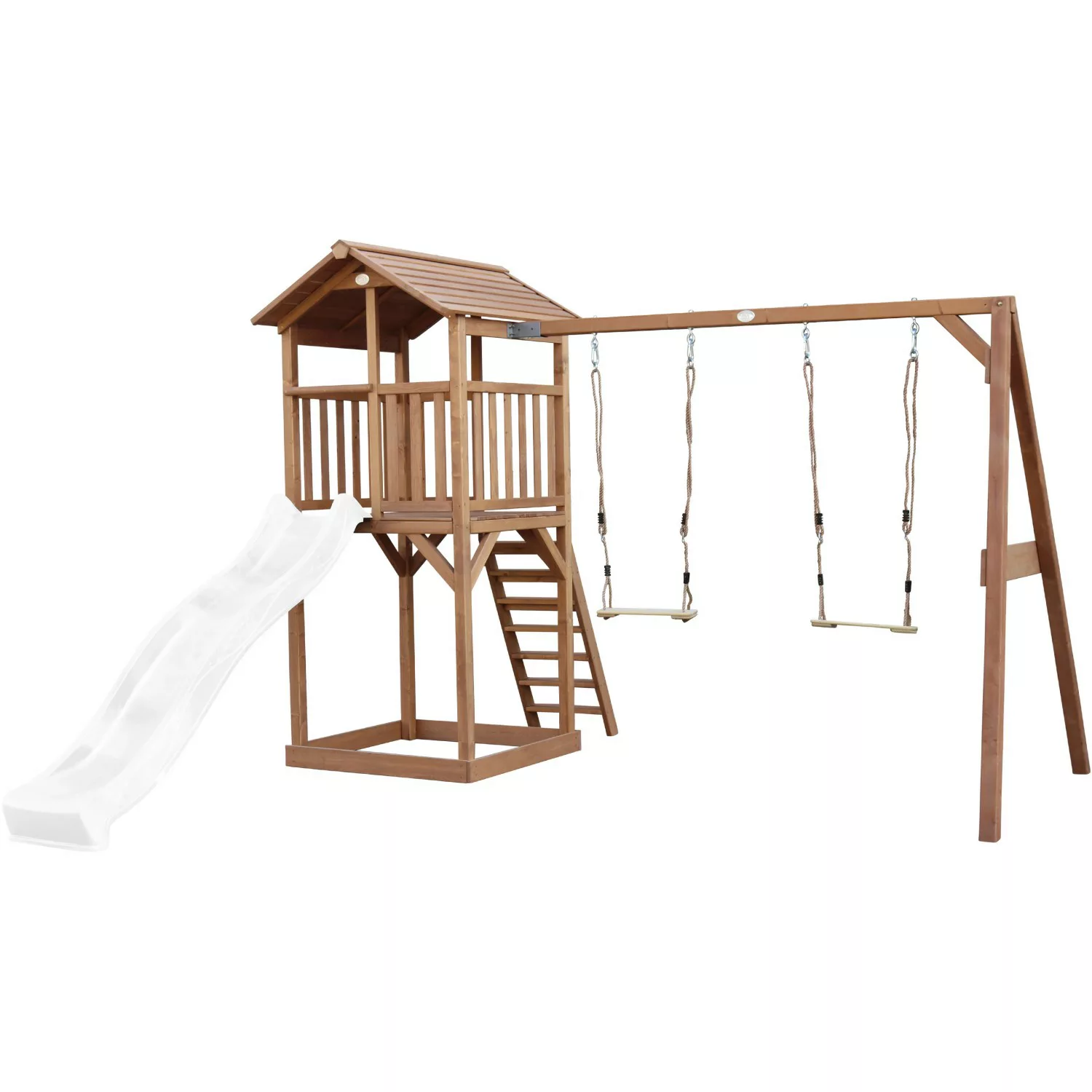 Axi Beach Tower Spielturm m. Doppelschaukel Braun u Weißer Rutsche günstig online kaufen
