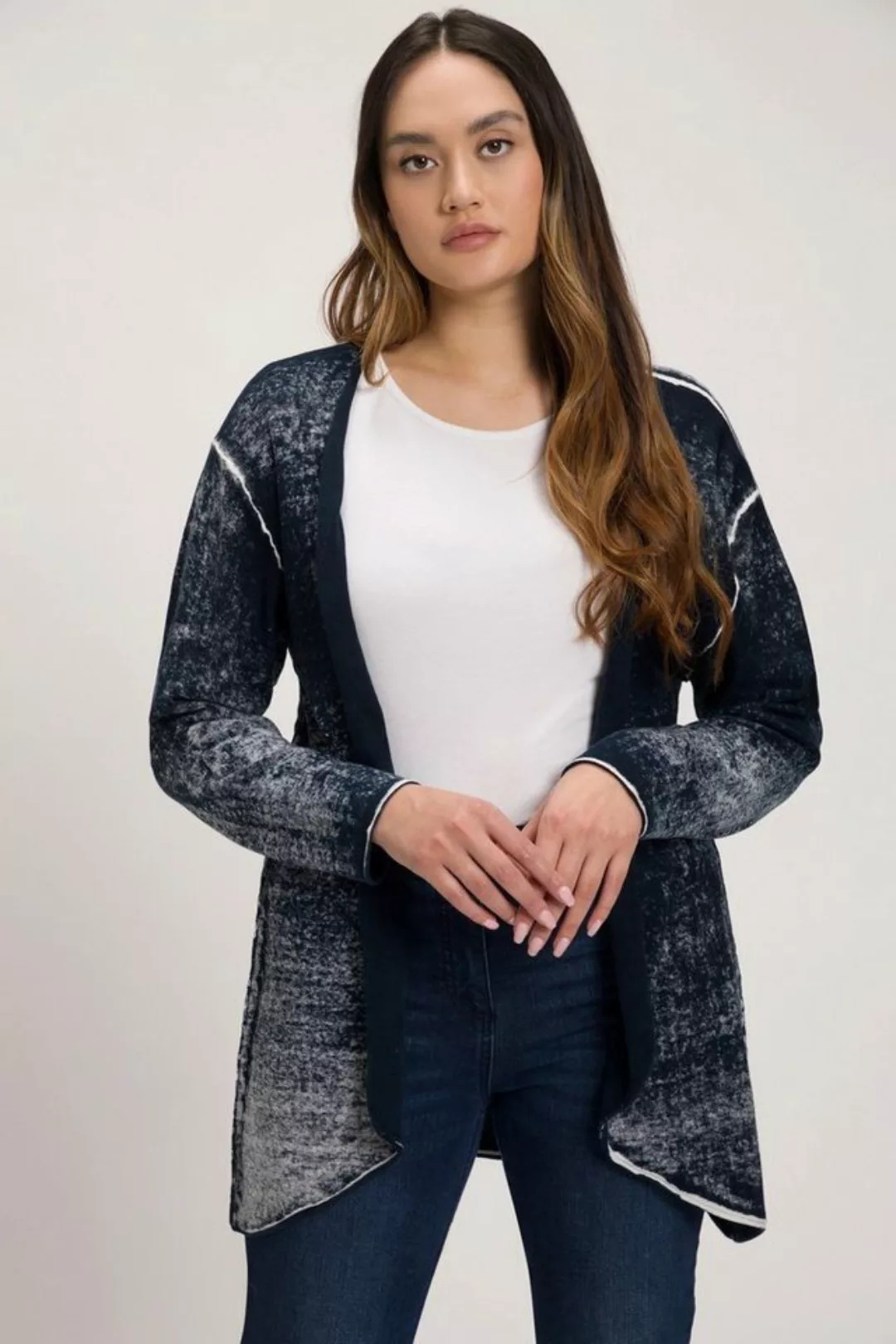 Ulla Popken Strickjacke Strickjacke hellere Kanten A-Linie Rollkanten günstig online kaufen