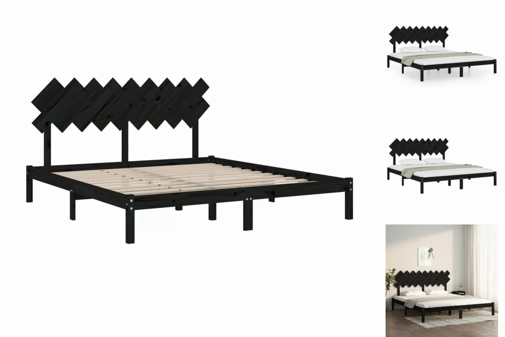 vidaXL Bettgestell Massivholzbett Schwarz 180x200 cm 6FT Super King Bett Be günstig online kaufen