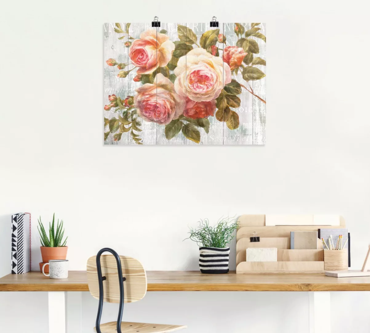 Artland Wandbild "Vintage Rosen auf Holz", Blumen, (1 St.), als Leinwandbil günstig online kaufen