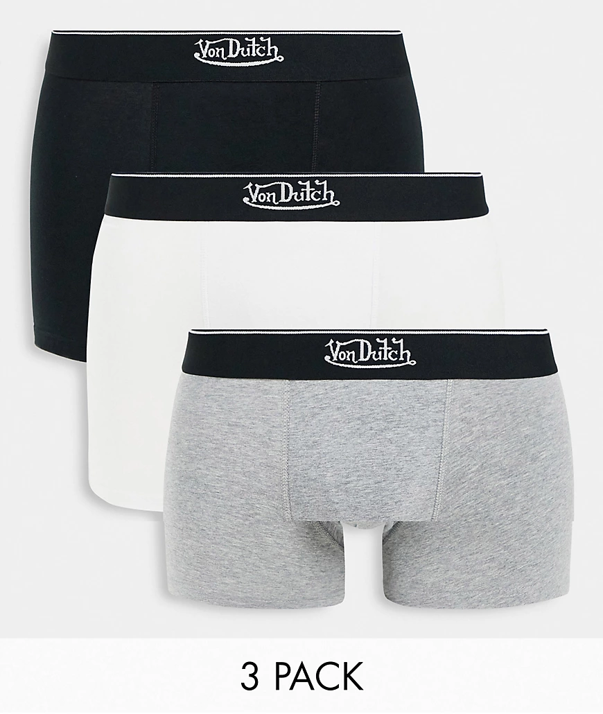 Von Dutch – Boxershorts in Grau, Schwarz und Weiß im 3er-Pack günstig online kaufen