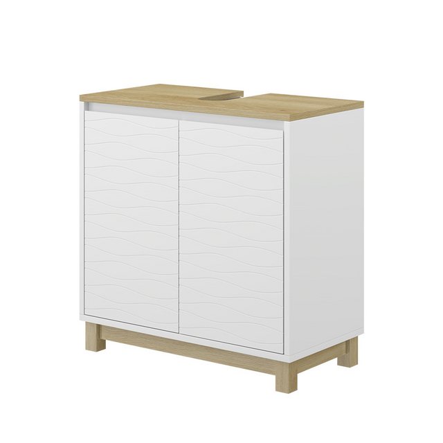 Vicco Waschbeckenunterschrank Livia, Weiß/Holz, 60 x 60 cm mit 2 Türen günstig online kaufen