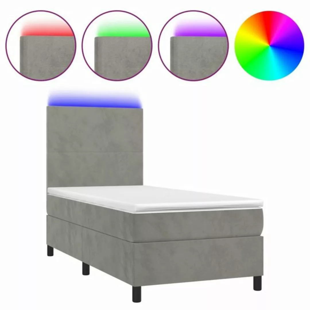 vidaXL Bett Boxspringbett mit Matratze & LED Hellgrau 90x200 cm Samt günstig online kaufen