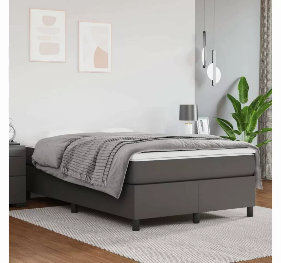 vidaXL Boxspringbett, Boxspringbett mit Matratze Grau 120x200 cm Kunstleder günstig online kaufen