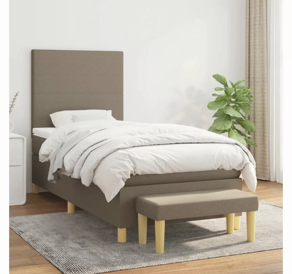 vidaXL Boxspringbett Boxspringbett mit Matratze Taupe 90x200 cm Stoff Bett günstig online kaufen