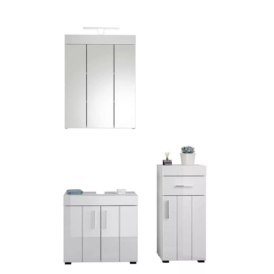 Badezimmermöbelset mit Spiegelschrank in Weiß Hochglanz (dreiteilig) günstig online kaufen