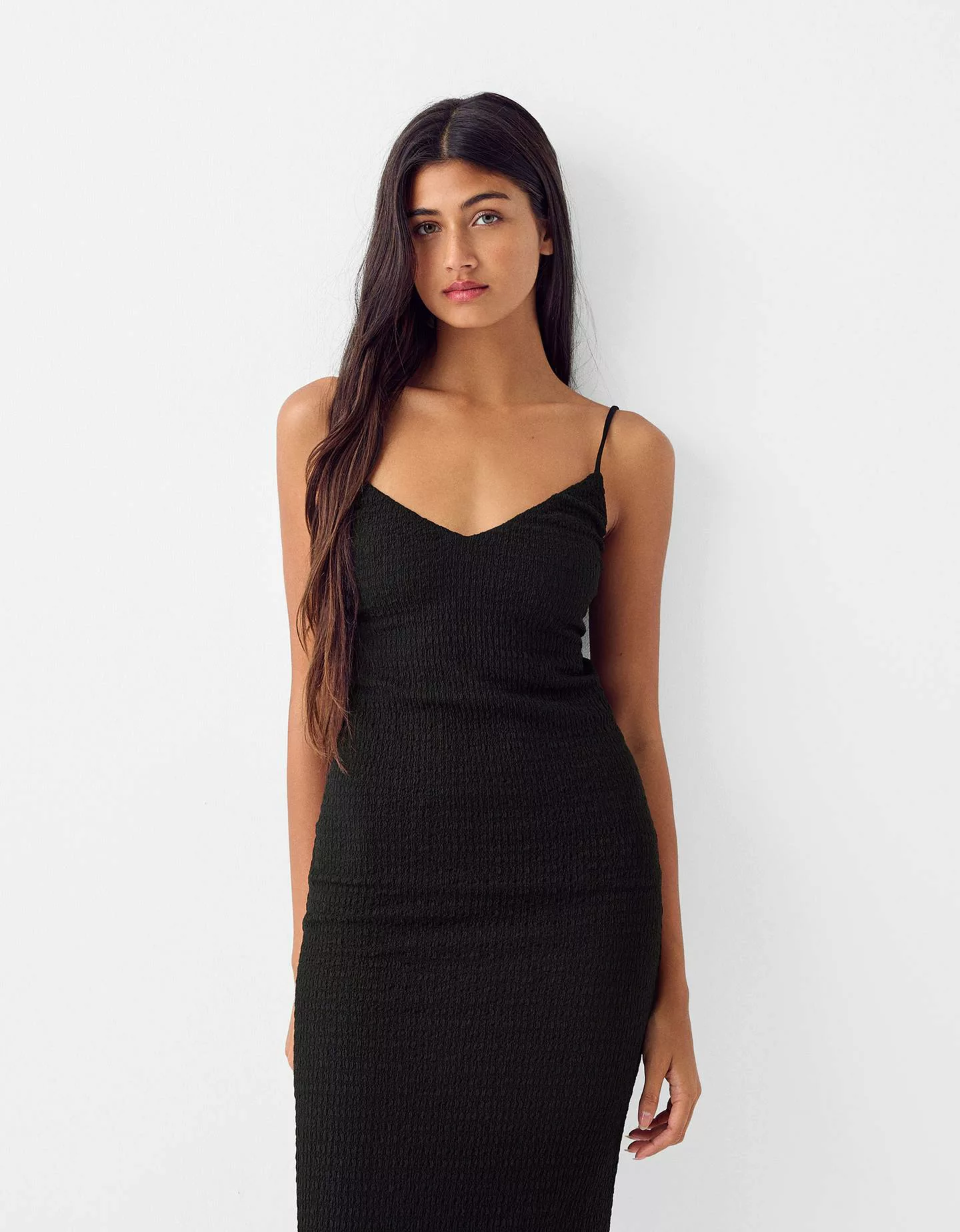 Bershka Rustikales Midikleid Mit Trägern Damen L Schwarz günstig online kaufen