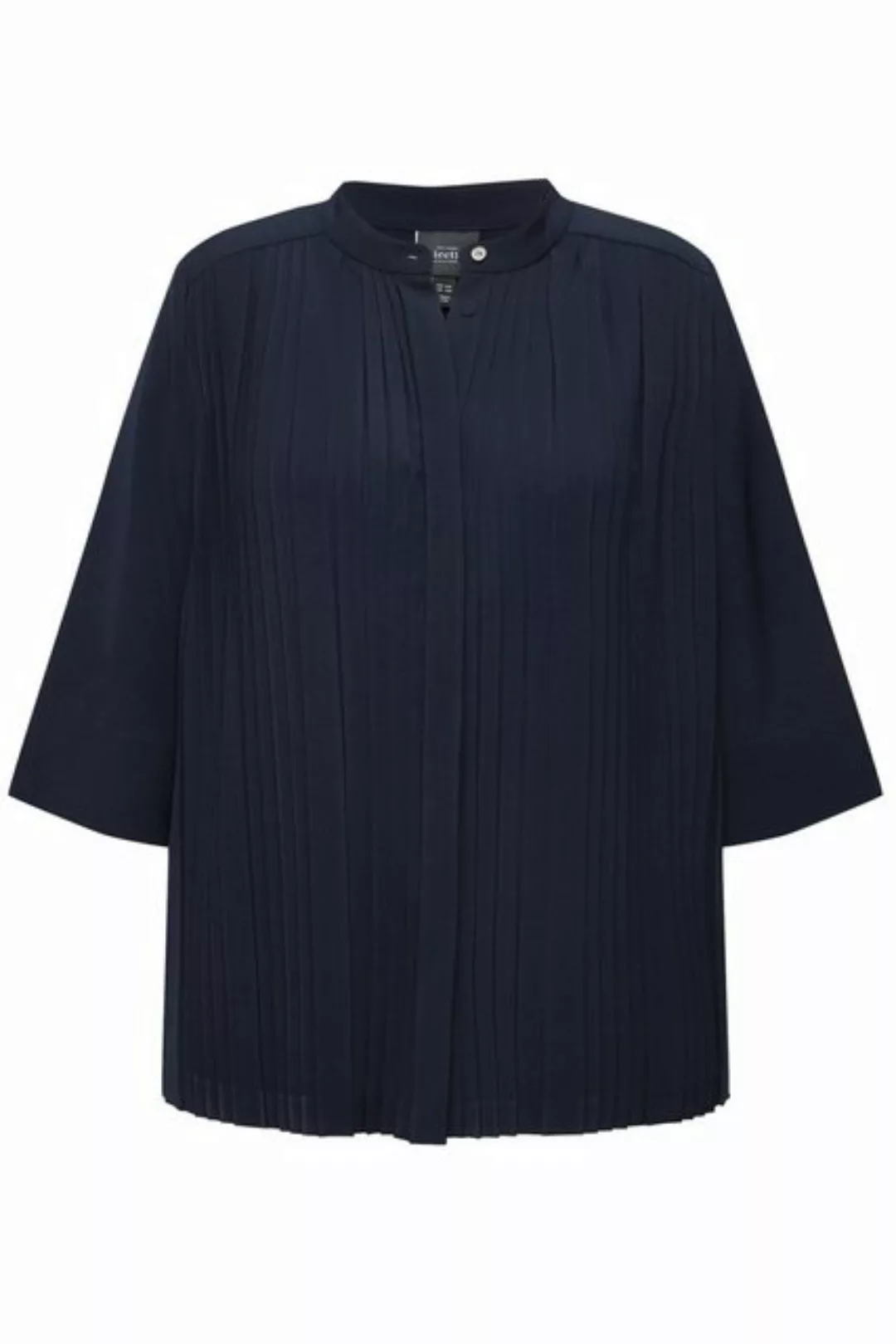 Ulla Popken Satinbluse Bluse Plissee-Einsätze Stehkragen 3/4-Arm günstig online kaufen